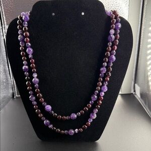 Purple & Burgundy Double-Strand Beaded Necklace - Unbranded